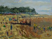 Artist Emily Faludy, 'Busy Beach', Wells Beach, Oil, 12x16in, £380. Paint Out Norfolk 2019