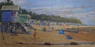 Artist: Emma Perring, Title: Beach Huts at Wells, Location: Wells-next-the-Sea, Media: Oil, Size: 30x60cm, £695