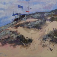 Artist: Tom Cringle, Title: The Watch House, Location: Wells Beach, Media: Acrylic, Size: 50x40cm, £375