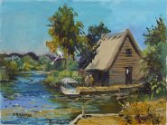 Artist: Douglas Cross, Title: Boat House, Location: How Hill, Media: Oil, Size: 40x30cm, £400