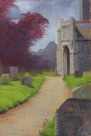 Nick Anderson, Tombstones, Winterton-on-Sea, Oil, 10x6in, £200. Paint Out Norfolk 2020