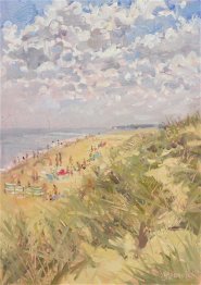 Sarah Allbrook, Across the Dunes, Contre Jour, Winterton-on-Sea, Oil, 41x30cm, £400. Paint Out Norfolk 2020
