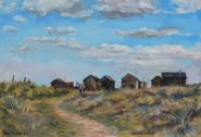 Artist Paul Alcock, Huts at Winterton, Winterton-on-Sea, Oil, 10x14in, FOR SALE, £375