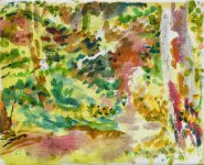 Artist Jack Godfrey, The Secret Path through the Tall Trees #1, Whitlingham, Oil, 8x10in, £195. Paint Out Norfolk 2020