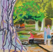 Jude Chaney, Under the Trees, Cow Tower, Norwich Cow tower, Other, 30x30cm, £250. Paint Out Norfolk 2020