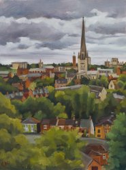 Charlotte Kearsley, Norwich Cathedral, Contre Jour, Mousehold Heath, Norwich Heights St James Hill, Oil, 40x30cm, £220. Paint Out Norfolk 2020