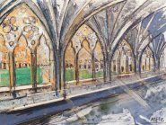 Artist Alfie Carpenter, Cool in the Cloisters, Mixed Media, 15x25cm, £180, Paint Out Norwich 2016.