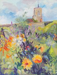 Artist Gail Dorrington, Divine Dahlias, The Bishops House, Acrylic, 16x12in, £380. Paint Out Norfolk 2020