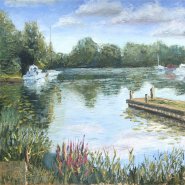 Artist Eleanor Alison, Open Water, Barton Turf, Oil, 12x12in, £250. Paint Out Norfolk 2020