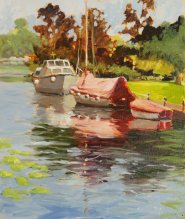 Artist Mo Teeuw, Tony’s Boat, Ludham, Ludham, Oil, 14x12in, £420. Paint Out Norfolk 2020