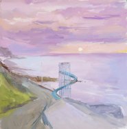 Artist Paul Alcock, Sunset over the Helter Skelter, Cromer, Oil, 12x12in, £300. Paint Out Norfolk 2020