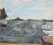 Artist Alfie Carpenter, Windswept, Malthouse Broad, Malthouse Broad, Ranworth, Mixed Media, 22x26cm, £295. Paint Out Norfolk 2020