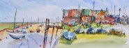 Artist Karin Christensen, Hoping to Set Sail Again, Boat Yard, Wells-next-the-Sea, Watercolour, 18x50cm, £180. Paint Out Norfolk 2020