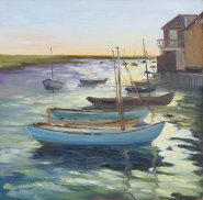 Artist Karen Adams, Boats in Morning Glitter, Wells-next-the-Sea, Oil, £300. Paint Out Norfolk 2020