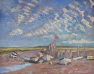 Artist Stephen Johnston, Mackerel Sky, Morston, Oil, 16x20in, £350. Paint Out Norfolk 2020