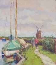 Artist Mo Teeuw, Afternoon Stroll, Horsey, Oil, 14x12in, £420. Paint Out Norfolk 2020
