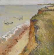 Artist Paul Alcock, Cliff Tops at Happisburgh, Happisburgh, Oil, 12x12in, £375. Paint Out Norfolk 2020
