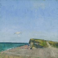 Artist Sam Robbins, Limitless Blue, Weybourne Beach, Oil, xcm, £350. Paint Out Norfolk 2020