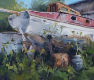 Artist Paula Mitchell, On the back burner, Whitlingham Boat Yard, Norfolk, Oil, 8x10in, £280