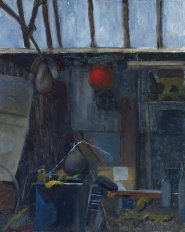 Artist Chris Polunin, Workshop interior, Kingsley Faringdon Boatyard, Oil, 30x24cm, £390