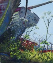 Artist Kate Gabriel, Hulks and Hogweed, Boatyard, Whitlingham, Norfolk, Oil, 12x10in, £295.