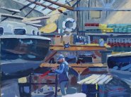 Artist Emma Perring, Boats and Pieces, Boat yard, Oil, 30x40cm, £450.