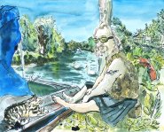 Artist Eloise O'Hare, Live aboard, Thorpe Island, Norfolk , Mixed Media, 50x60cm, £400. Paint Out Norfolk 2021