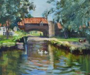 Artist Eugenia Alekseyev, Pulls Ferry, Pulls Ferry, Norfolk, Oil, 10x12in, £250. Paint Out Norfolk 2021