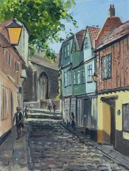 Artist Tushar Sabale, London plane tree on Elm Hill, , Norfolk, Oil, 16x12in, £350. Paint Out Norfolk 2021