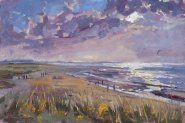 Artist Sarah Allbrook, Last light, Brancaster beach, Brancaster, Norfolk, Oil, 12x18in, £350