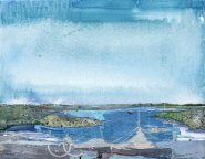 Artist Alfie Carpenter, The sea calls me home, Burnham Deepdale, Norfolk, Mixed Media, 36x46cm, £445. Paint Out Norfolk 2021