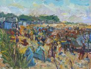 Artist Emily Faludy, Beach bodies at Wells Next the Sea, Norfolk, Oil,