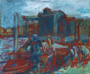 Artist Jack Godfrey, Crabbing at Wells Harbour, Wells-next-the-Sea, Norfolk, Mixed Media, 25x32cm, £285