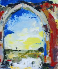 Artist Lizzie Cooper, ‘View From Inside Crumbling Arch’, St Benet’s, Norfolk, Acrylic, 12x10in, £180