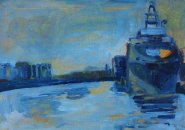 Artist Jack Godfrey, The Kelzerberg makes ready to sail, Great Yarmouth, Norfolk, Oil, x30cm, £275. Paint Out Norfolk 2021