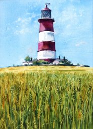 Artist Helen Otter, Light on Happisburgh Lighthouse, Happisburgh, Watercolour, 35x25cm, £150. Paint Out Norfolk 2021