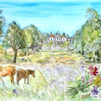 Artist Eloise O'Hare, My little Ponies, Gunton Park, Norfolk, Mixed Media, 75x60cm, £650. Paint Out Norfolk 2021