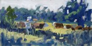 Artist Susanna Heath, Sarah painting cows, Gunton saw mill and deer park , Norfolk, Oil, 6x12in, £300
