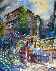 Artist Andrew Geeson, Old Times, Norfolk, Watercolour, 42x21cm, £375. Paint Out Norfolk 2021