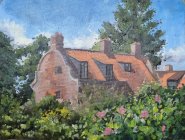 Artist Charlotte Kearsley, The Dutch House, Ludham, Norfolk, Oil, 9x12in, £175. Paint Out Ludham 2022