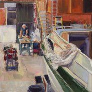 Painting by Hannah Bruce of boatyard