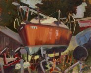 Painting by Pamela Bumby of Boatyard