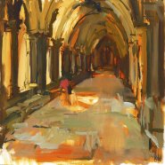 Painting by Rydal-Hanbury of Norwich Cathedral Cloisters