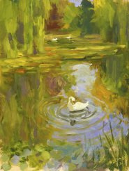 Painting by Rachel Wright of Gooderstone Water Gardens, Norfolk